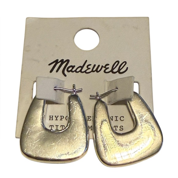 Madewell Chunky Triangle Hoop Earrings in Polished Silver, NWT - Picture 2 of 3
